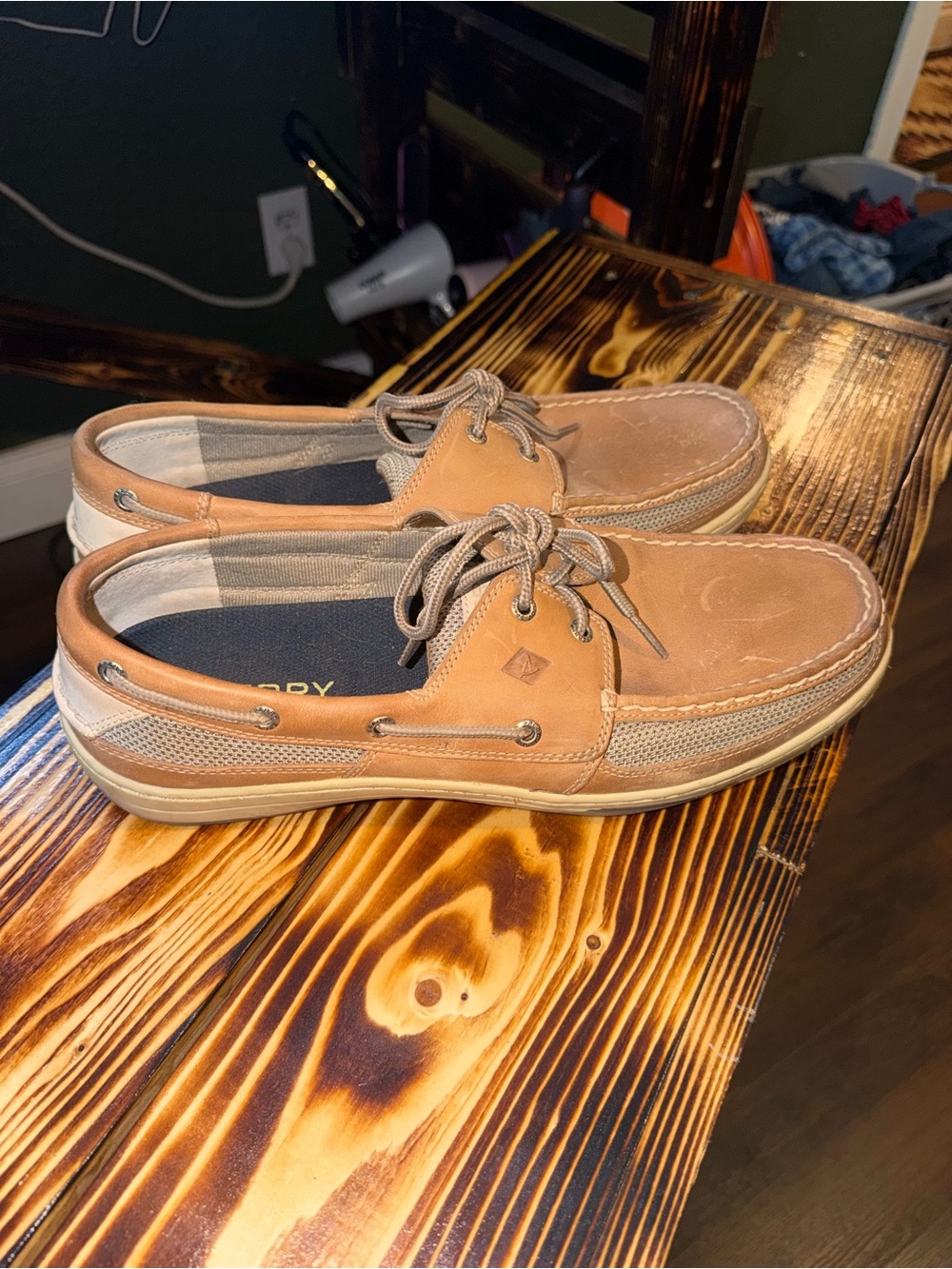 Sperry Tan Leather & Beige Mesh Boat Shoes - Men’s Lace-Up Deck Shoes